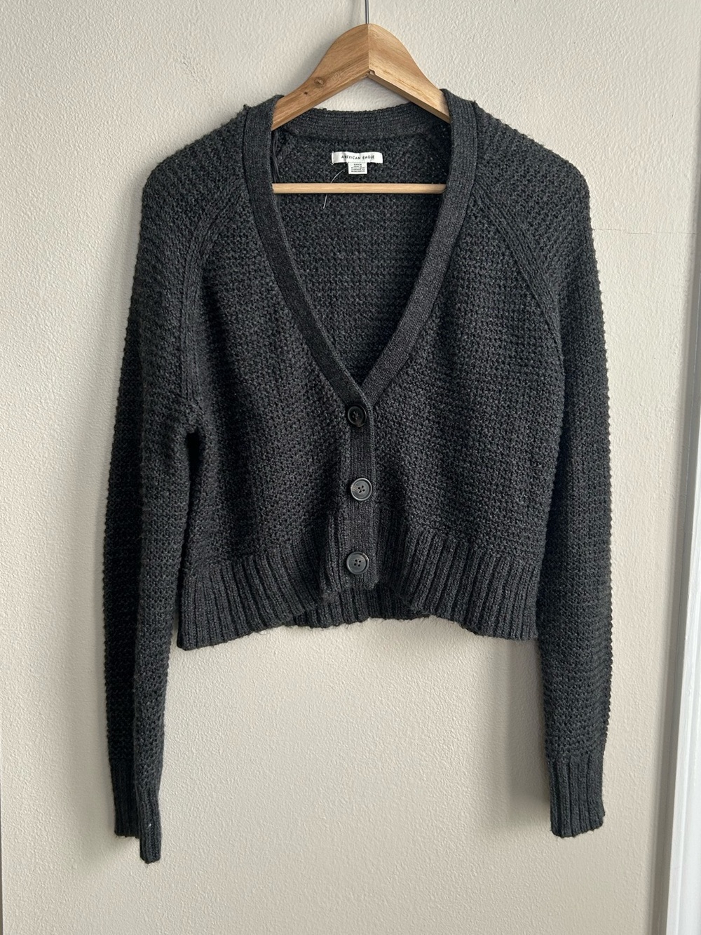 American Eagle Outfitters Charcoal Gray Crop Knit Button Front Cardigan Size S